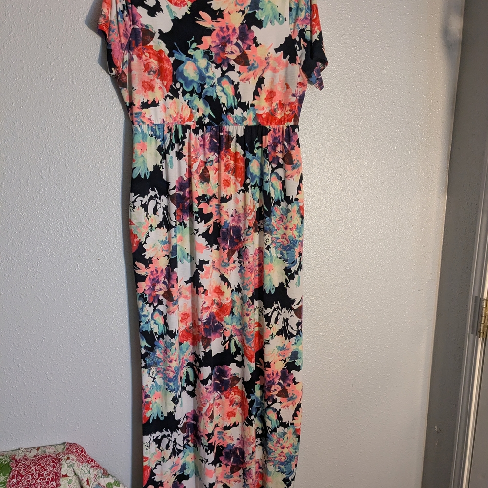 Pink and Blue Flutter Sleeve Maxi Sundress